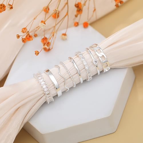 Gold Rings for Women Non Tarnish 8PCS 14K Gold Plated Stacking Rings for Women Teen Band Simple Cute Stackable Knuckle Silver Rings for Women Dainty Gold Statement Rings Gold Ring Set Size 4-11
