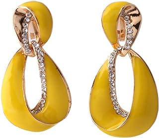 Grace Jun Large Gold Plated Rhinestone Enamel Clip on Earrings Non Piercing for Women Statement Earrings
