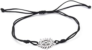 Supernatural Charm Bracelet with Lobster Claw and Rope Chain, Stainless Steel Hexagram Sun Design for Men and Women