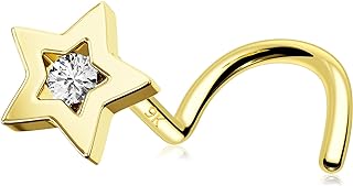 MeIighting Gold Nose Stud 20G Heart Nose Rings 14K Solid Gold Star Nose Piercing Jewelry for Women Clear CZ Real Gold Nose Screw Piercing for Women