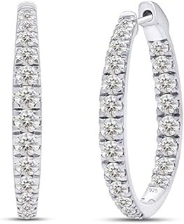 14k White Gold Plated Inside Out Halo Hoop Earrings with Moissanite Diamonds for Women, Round Cut Design by SAVEARTH DIAMONDS