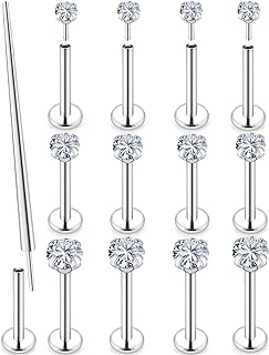 Push-In Clasp Flat Back Nose Ring - Hypoallergenic 316L Stainless Steel with Crystal Gem - Suitable for Men and Women - Various Designs for Cartilage, Helix, Tragus Piercing Jewelry