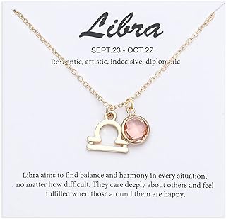 14k Gold Plated Zodiac Birthstone Pendant Necklace, Horoscope Sign Charm Necklace for Women Girls' Birthday Gift