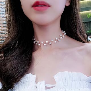 Bridal Pearl Choker Necklace Chain Gold Pearl Chain Short Necklace Pearl Cluster Choker Chain Wedding Pearl Necklace Charm Prom Necklace Jewelry Gift for Women Girls