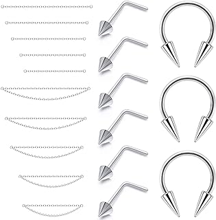 Lcolyoli Nose Chain Piercing Across Nose Rings for Women Men Surgical Steel Spike Nose Studs with Chain Nose Rings Stud Double Nose Piercings Long Spike Septum Rings Nostril Piercing Jewelry