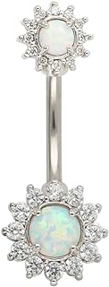 Excepro Belly Rings 316L Surgical SS 14G White Blue Sun Flower CZ Opal Body Jewelry Shiny Belly Button Rings