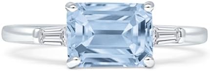 Classic 925 Sterling Silver Three-Stone Sideways Emerald Cut Engagement Ring with Sparkling Amethyst CZ For Women, Size 5