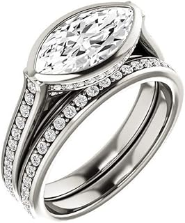 JEWELERYN 3 CT Marquise Colorless Moissanite Engagement Ring Set for Women/Her,Wedding Bridal Ring Set, Eternity Sterling Silver Solid Diamond Solitaire Bezel Anniversary Promise Gift for Ring