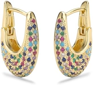 18K Gold Plated Geometric Cubic Zirconia Hoop Earrings for Women