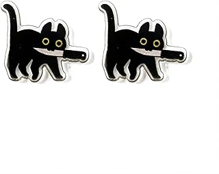 Playful Cat Cartoon Cluster Stud Earrings with Snap Back - Hypoallergenic Acrylic Fashion for Women and Teens