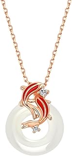 Gold Koi Fish Necklace Jade Nceklace for Women,Lucky Goldfish Jade Pendant Choker Chain Necklace for Teen Girls,Koi Jade Crystal Good Luck Necklace
