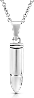 AeraVida Retro Military Gun Plain Bullet .925 Sterling Silver Biker Pendant Necklace | Classic Sterling Silver Necklace for Women | Long Bullet Necklaces for Women | Necklace Women Jewelry | Gift for