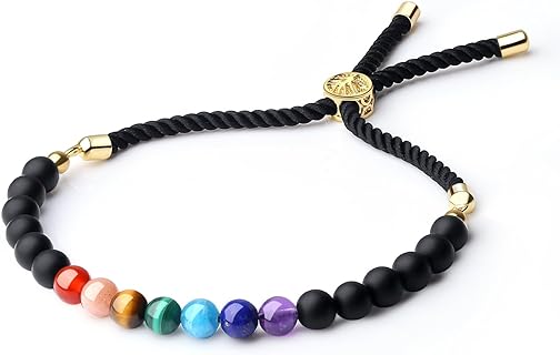 Semi-Precious Onyx Beaded Bolo Bracelet with Life Tree Cord for Women - Elegant 7 Chakra Stone Design by COAI