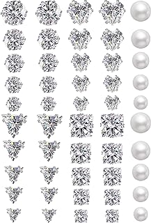 Silver Stud Earrings Set for Women Men, 25 Pairs Stainless Steel Earring Pack, Hypoallergenic Cubic Zirconia Earrings Studs Jewelry