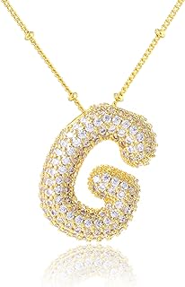 KELMALL Women's Diamond Balloon Initial Pendant, Zircon Letter Name Bubble Alphabet Necklace Valentine Birthday Gift for Her