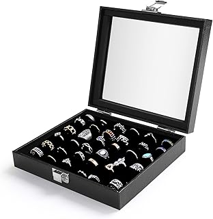 Boîte de rangement Pinkgarden pour bagues avec design en verre élégant et velours, 36 emplacements et charnières robustes pour les femmes et filles