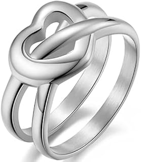 Stainless Steel Double Band Heart-Shaped Cubic Zirconia Wedding Ring for Couples