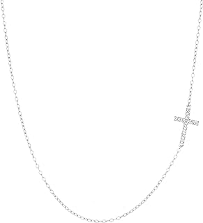 Lavari Jewelers 0.055 Carat Diamond Side Cross Pendant Necklace for Women in 925 Sterling Silver on 18 Inch Chain with Spring Ring