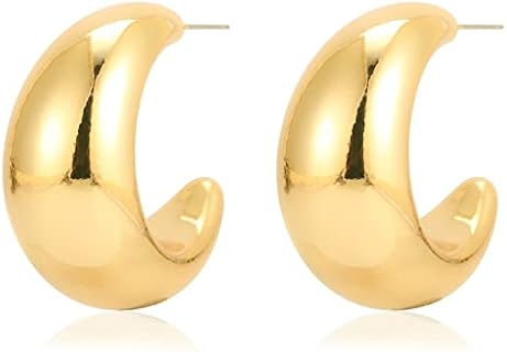 Chunky Gold Hoop Earrings Thick Half Open Hoop Huggie Earring for Women