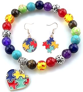 Autism Beaded Bracelet with Lobster Clasp - Heart Puzzle Piece Design, Crafted from Stainless Steel and Zinc - Supportive Gift for Men, Women and Autism Caregivers