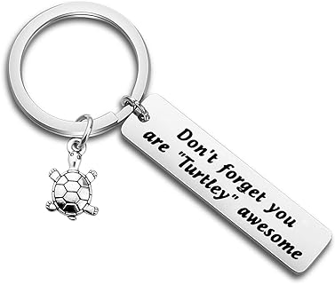 HOLLP Stainless Steel Turtle Bracelet with Curb Chain and Inspirational 'You’re Turtley Awesome' Pendant