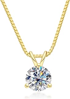 AnuClub Moissanite Pendant Necklace 1CT D Color VVS1 Round Cut Lab Diamond 14K Gold Plated Silver Necklace for Women with Certificate