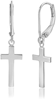 Leverback Sterling Silver Dangling Cross Earrings for Women, High Polished Design, Ideal Gift