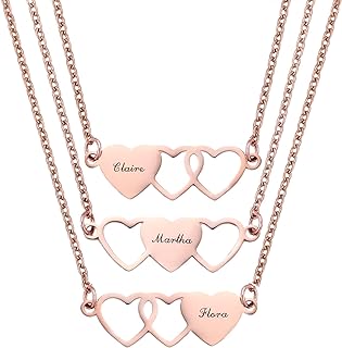Customizable Stainless Steel Heart Pendant Necklace Set with Lobster Clasp, Cable Chain for Women - Perfect Friendship Gift for Sisters, BFF, 2/3/4 Pieces Option Available
