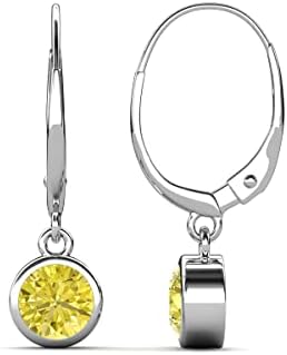 Yellow Diamond 2 ctw Bezel Set Solitaire Dangle Earrings 14K