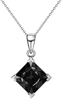 Cate & Chloe Samantha 18k White Gold Plated Black Crystal Necklace | Women's Silver Pendant Necklace with Solitaire Square Cut Crystal, Hypoallergenic, Fashion Jewelry for Women, Gift for Her