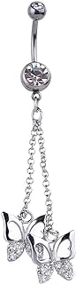 Mutreso Navel Ring Belly Button Rings Surgical Steel Sexy Butterflies Dangle Curved Barbell Bananabell Piercing Jewelry