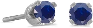 Screw Back White Gold Stud Earrings with Round Sapphire Gems for Sophisticated Women