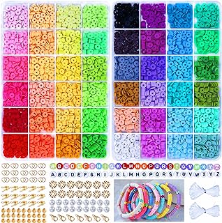 GREENTIME 4314 PCS Clay Beads for Bracelet Making, 48 Colors Flat Round Polymer Beads Set, 2 Boxes Disc Heishi Beads with Pendants Letter Beads for Jewelry Necklace Making Kit