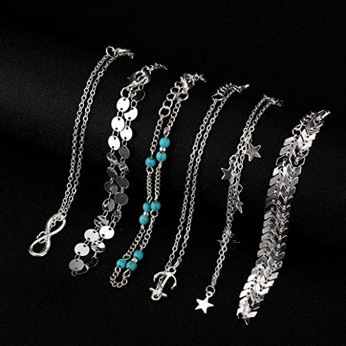 12Pcs Ankle Bracelets for Women Girls Gold Silver Two Style Chain Beach Anklet Bracelet Jewelry Anklet Set,Adjustable Size