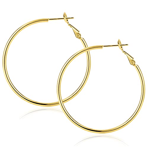 Sterling Silver Hoop Earrings Large Silver Hoop Earrings for Women 14K White Gold Plated Hypoallergenic Rounded Thin Hoop Earrings Big Silver Hoop Earrings Set for Women Girls Jewelry Gifts 20-70MM