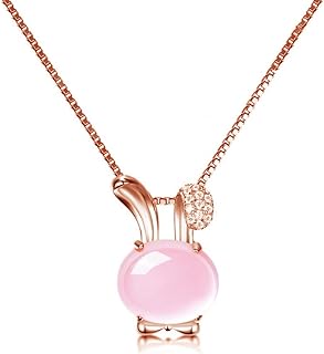Dtja Pink Bunny Rabbit Pendant Necklace for Women Girls 18k Gold Plated Cubic Zirconia Animal Pet Birthstone Box Chain Adjustable Fashion Cute Easter Birthday Jewelry Gift for Daughter 18 inch
