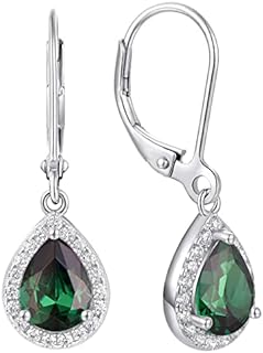 YL Women's Dangle Drop Earrings 925 Sterling Silver Solitaire Leverback Earrings Halo Teardrop Gemstones Jewelry