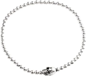 Silverly Skull 925 Sterling Silver Bracelet for Women Teenagers - Halloween Emo Gothic Jewellery for Women - Punk Stacker Ball Beaded Charm Bracelet - Adjustable Stretch Skeleton Bead Bracelet