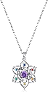 Chakra Necklace for Women Sterling Silver Lotus Flower Pendant Necklace Jewelry Birthday Gifts for Women