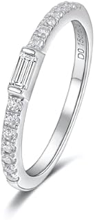 Moissanite Wedding Band Emerald Cut Baguette Rings for Women S925 Sterling Silver Moissanite Rings D Color VVS1 Lab Created Diamond Rings Half Moissanite Eternity Band Baguette Wedding Band Size 4-11