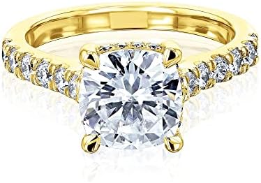 Kobelli Cushion Cut Forever One Moissanite and Lab Grown Diamond Engagement Ring in 14K Rose Gold with Hidden Halo Design, Size 4