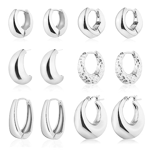 Wgoud Gold Hoop Earrings for Women, Chunky Lightweight Twisted Open Hoops Earring Set, Hypoallergenic Thick Huggie Hoop Earrings for Women Girls.