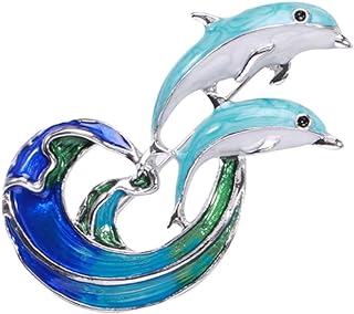 Jumping Dolphin Brooch Marine Animal Pin Coat Accessories Cute Enamel Rhinestone Collar Lapel Pins Blue Dolphin Ocean Sea Animal Corsage Clothes Scarf Decoration for Women Girls Jewelry Gifts