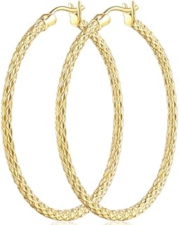 Secure Clasp 14k Gold Diamond Cut Hoop Earrings for Women - Elegant, Versatile Design