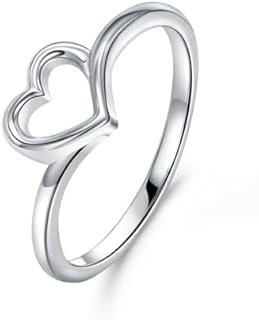 Clasp-style Silver Plated Cute Love Heart Ring with Cubic Zirconia for Women and Girls – Ideal Wedding Band, Promise, Stackable, and Statement Ring with Simple Design