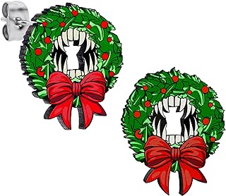 Push-Back Festive Tree and Hearse Car Christmas Stud Earrings in Wood and Stainless Steel - Handcrafted by Artist Onyx - Perfect Christmas Gift for Women and Teens