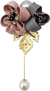 Exquisite Golden Flower Brooch with Pin Clasp and Crystal Gem for Women - Large Fabric and Alloy Design
