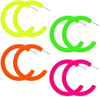 4 Pairs Acrylic Neon 80s Earrings Women Retro Colorful Hoop Earrings Candy Color Lightweight Hoop Earrings for 80s Party Costume Accessory
