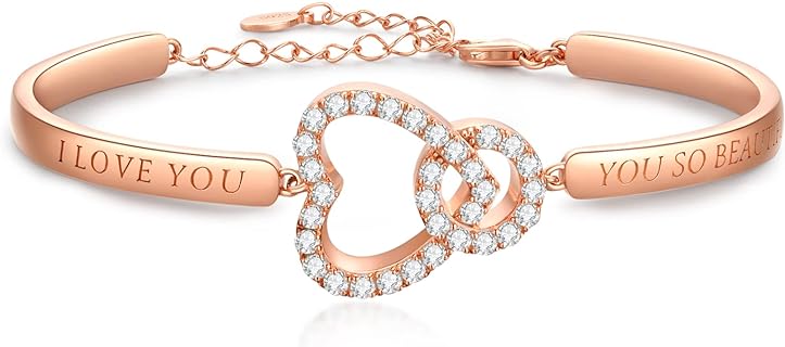 Infinity Love Heart Bracelet for Women 925 Sterling Silver Rose Gold Plated Moissanite Bracelet Bangle Jewellery Gifts for Women Girls