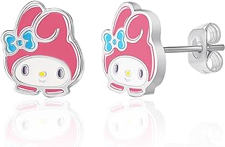 Sanrio Womens Hello Kitty and Friends My Melody Stud Earrings - Silver Plated and Enamel My Melody Earrings Official License